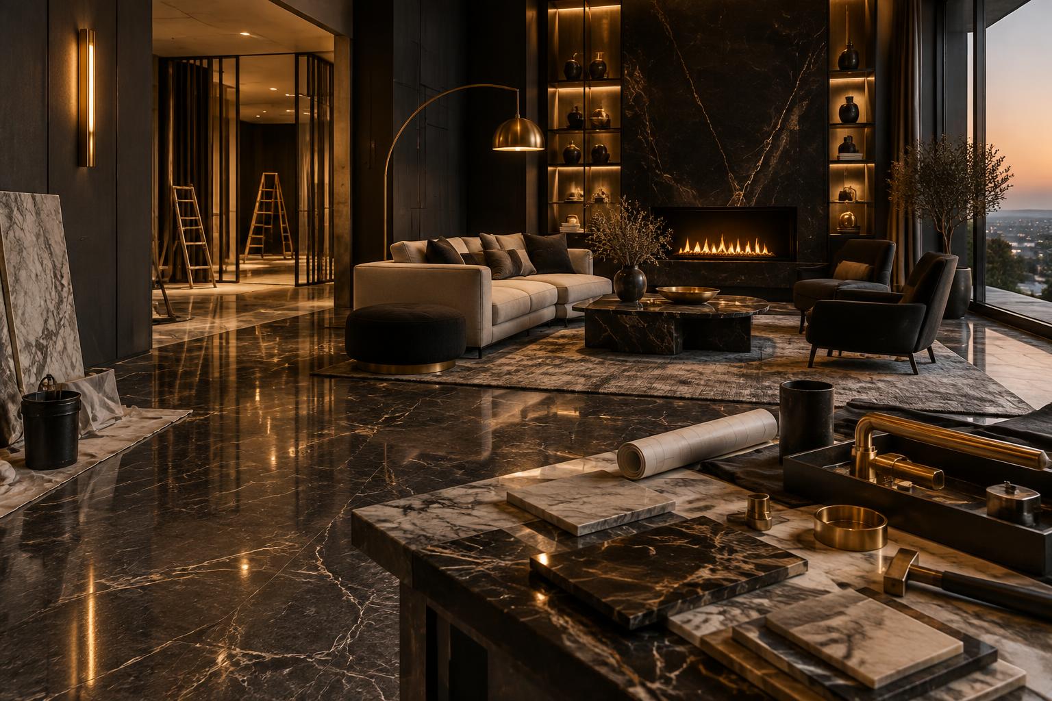 Ambiente de alto padrão em reforma com acabamentos premium